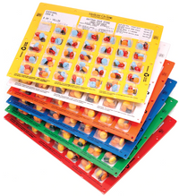 Stack of brightly color-coded MedTime medication blister cards
